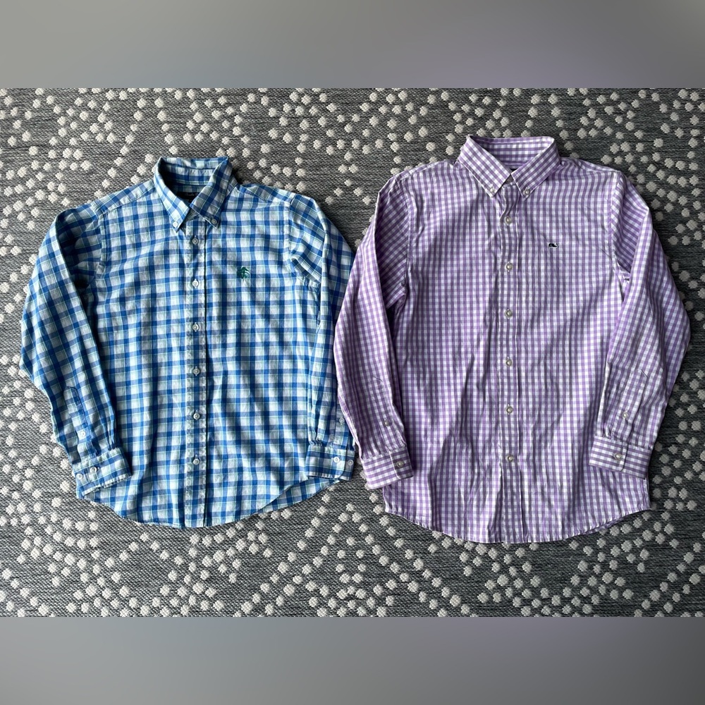 Vineyard Vines Whale Shirt Purple Plaid Dress Collared button down Boys Medium